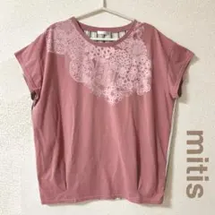 mitis レースプリント 半袖カットソー ピンクのサムネイル