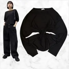 LOWRYS FARM ロンT 黒 ドロップショルダー 短め丈 スリット とろみのサムネイル