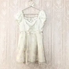 LODISPOTTOふんわりパステルカラー花柄シフォンリボンペプラムブラウス M