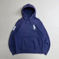 90s ラルフローレン ビッグポニー刺繍ロゴ パーカー XLネイビー 紺 Y2K
