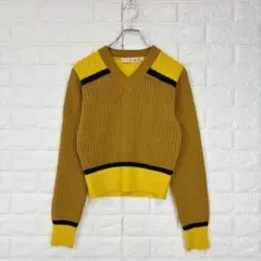 ☆ユニクロ マルニ【M】茶色 黄 配色 ニットプルオーバー Vネック 秋冬