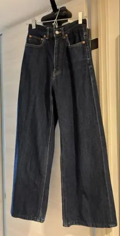 moussyワイドレッグデニム ダークブルー23サイズ 濃紺