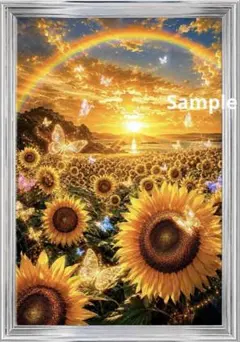 神光ひまわりの楽園 ～虹に舞う幸せの蝶々～ 黄金夕陽 開運アート 癒し絵画