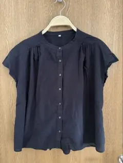 無印 XS〜S 黒 フレンチスリーブブラウス