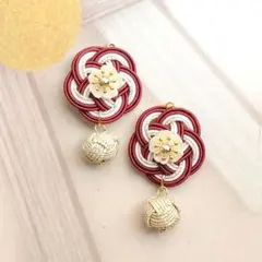 ✾No.159✾  梅結びとあわじ玉のピアス