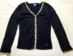 バーバリーブルーレーベル　ノバチェックフリル　カーディガン　ブラック　М