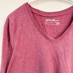 Eddie Bauer 【XL】赤 Vネック 長袖 Tシャツ Women's 春