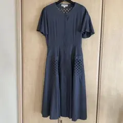 ah PARIENNE パリエンヌ　フレアスリーブワンピース 格子ポケット 9号