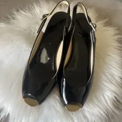 極美品 ジミーチュウ パテントオープントゥウェッジソールサンダル37のサムネイル