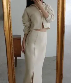 ルエレ 起毛スウェットショートパーカー+スリットマーメイドスカートSET