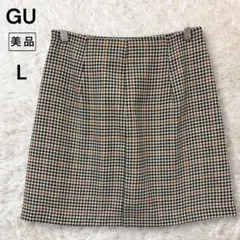 美品 ジーユー ミニスカート 千鳥格子柄 チェック 裏地付き ナチュラル L