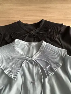 GU プリーツカラーブラウス S&Mサイズ　黒&ブルー