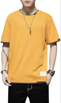 Tシャツ メンズ 半袖 綿 夏服 おしゃれ トップス 重ね着風 偽二つ 柔らかい