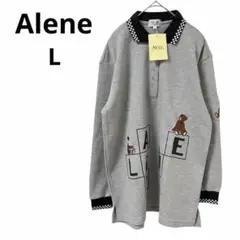 【新品】Alene ポロシャツ グレー Lサイズ チェック襟 テディベア くま