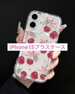iPhone 15plus用チェリー柄透明ケース