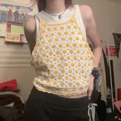 forever21 イエロー　花柄キャミソール y2k 平成ギャル