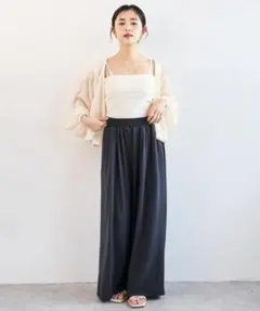 milとろみカットソー リラックスワイドパンツ M-short ブラック
