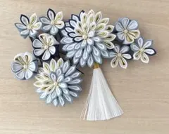 和装髪飾り 花モチーフ 青白
