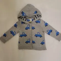 baby GAP くるま柄 フード付きコットンカーディガン 12-18ヶ月