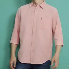 Hush Puppies ワッフルマイクロチェックシャツ 七分丈 レッドオレンジのサムネイル