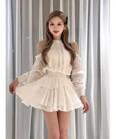 Darich ボリュームシフォンミニワンピース ホワイト