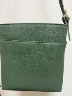 ダークグリーン レザー ショルダーバッグ、財布、小銭入れ三点セット 