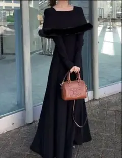 グレイル ファーケープ風オフショルニットワンピース an1538 ブラック L