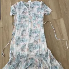 花柄 Vネック ワンピース ロング丈