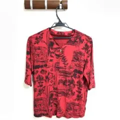 昭和古着レトロなブラウス　赤　レッド