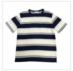 【クロコダイル】Tシャツ Lサイズ ボーダー 紺 白 グレー 綿100% 半袖