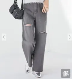 ダメージ ストレートデニム グレーのサムネイル