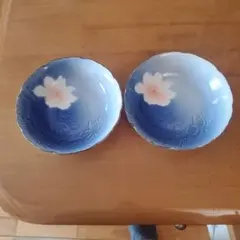 青白い花模様の皿 2枚セット