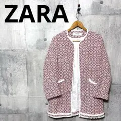 ZARA ザラ レディース ノーカラーニットジャケット M レッド