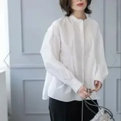 【OPAQUE.CLIP】バンドカラーペプラムシャツ 38サイズ ホワイト