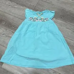 anyFAM 水色 花柄刺繍 ノースリーブワンピース 110