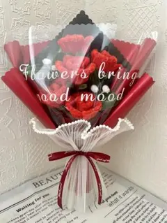 1️⃣1️⃣0️⃣ モールフラワー 枯れない花　 5本赤バラ　可愛いブーケ　紙袋付き