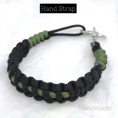 スマホストラップ　パラコード　ハンドストラップ　ハンドメイド　黒　緑