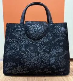 印傳屋　鹿皮花柄トートバッグ 紺色