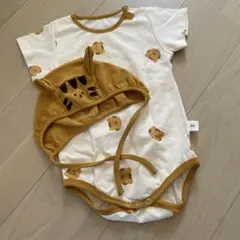 韓国子供服　ボンネット付きロンパース　80 ベビー服　半袖