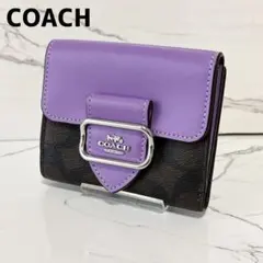 極美品✨ コーチ スモール モーガン ウォレット シグネチャー キャンバス 紫