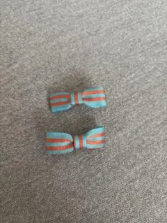 青とオレンジのストライプリボンヘアピン2個セット