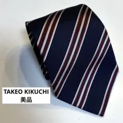 TAKEO KIKUCHI ネクタイ シルク100% ストライプ ワインレッド