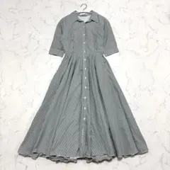 美品 JENNE 25年 オードリールックストライプドレス ダークグリーン S
