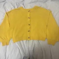 イエロー クロップドカーディガン M