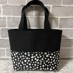 トートバッグ M ブラック帆布×ダルメシアン柄 大容量 ハンドメイド T238