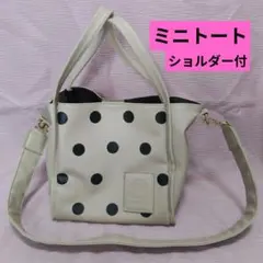 【中古・擦れ有】☆ScoLar☆ベージュ×黒ドット柄バッグ 取外し可ショルダー付のサムネイル
