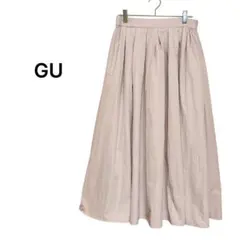 GU ロングフレアスカート ウエストゴム M グレージュ フレア ポケット付き