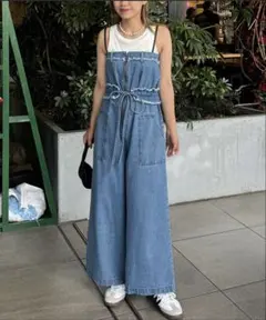 最終値下げ【全骨格対象】フリンジベルト付きデニムベアサロペット