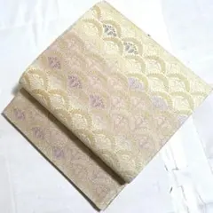 F5◆着物くつろぎ 青海波 金糸 白 パステル 六通 正絹 フォーマルな袋帯