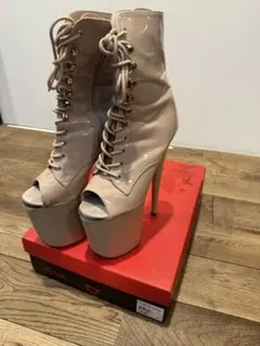 Pleaser ヒール20cm オープントゥ ブーツ ベージュのサムネイル